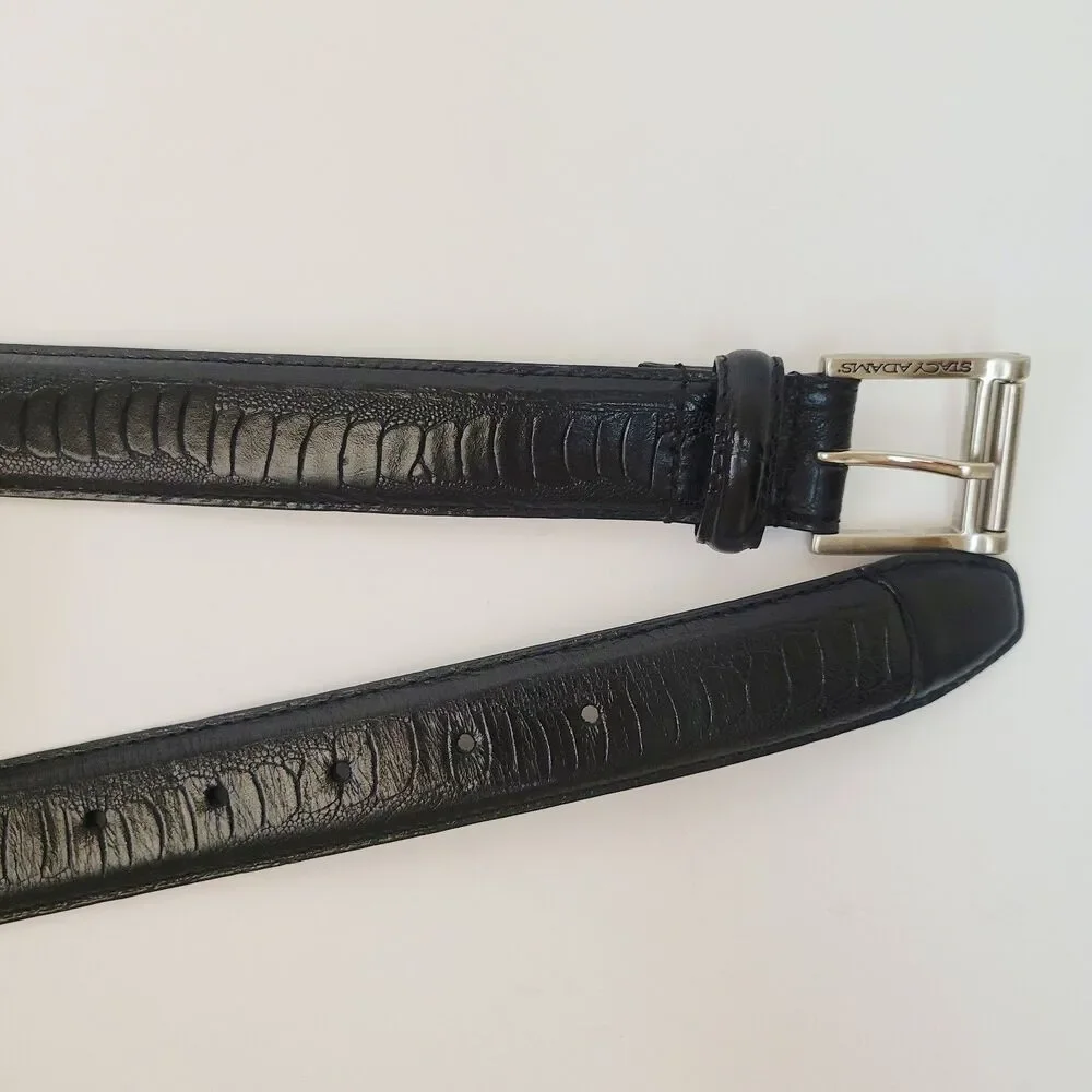 Stacy Adams Black Genuine Leather Belt Ostrich Embossed Size 36 Made in USA